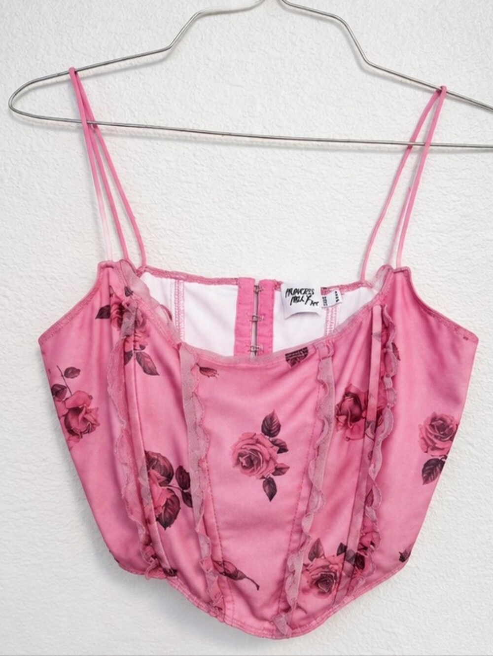 Princess Polly Pink Rose-Print Corset Camisole